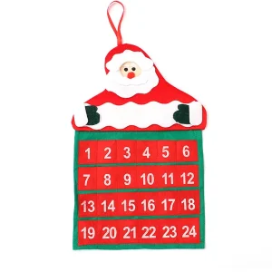 1 stuk – Kalender – Kerstadventskalender – Niet-geweven stof – 24 dagen aftellen – Hangend model – Adventskalender – Kerstmanversiering – Met 24 vakjes – Geschikt voor decoratie aan de voordeur – Kerstversiering – Rood