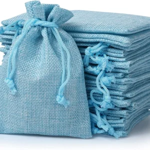 24 x Jute Tassen in Aquamarine voor Adventskalender, Herbruikbare Stoffen Cadeautassen – 10 x 14 cm, Duurzaam en Milieuvriendelijk