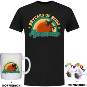 28 jaar Heren T-shirt + Koffiemok + Happy birthday bril – 28e verjaardag – feest – cadeau
