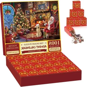 – Adventskalender Puzzel 1008 Stukjes – Puzzelplezier Gezin – Aftellen Kerstmis – Huisdecoratie Cadeau Volwassenen – 24 Dozen – 2024.