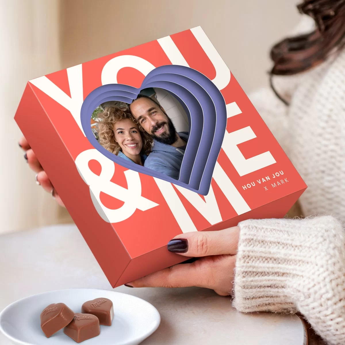 Gepersonaliseerde 3D doos met Milka hartjes