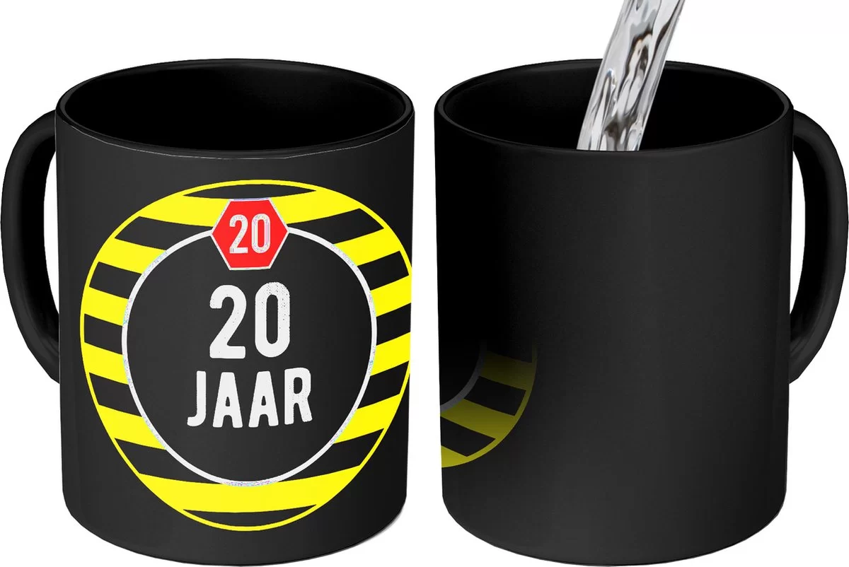 Magische Mok – Foto op Warmte Mokken – Koffiemok – Design – 20 jaar – Zwart – Magic Mok – Beker – 350 ML – Theemok