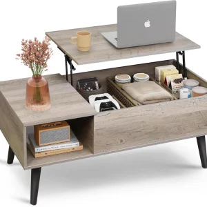 Salontafel in hoogte verstelbaar en uittrekbaar, woonkamertafel met groot verborgen opbergvak, hefplaat, koffietafel voor kantoor, 50 x 100 cm, grijs-bruin HMTM-ACJ508HX