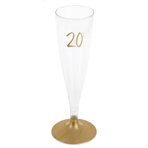 Verjaardag feest champagneglazen – leeftijd – 6x – 20 jaar – goud – kunststof