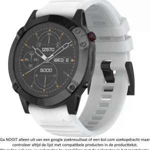 Wit Siliconen wearable horlogebandje geschikt voor Garmin Fenix 5 (& 5 Plus & Sapphire) / Forerunner 935/945 / Quatix 5 &5 Sapphire / Fenix 6 &6 Plus / Approach S60 & S62 / MARQ devices / D2 Delta – Quickfit Compatibel – 22 mm white smartwatch band