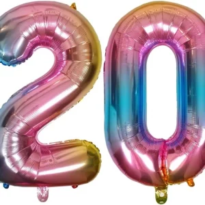 XL Folieballon Nummer 20 Roze Regenboog – Feestdecoratie 20 Jaar