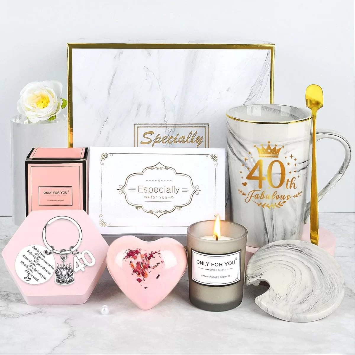 YYDSXK Verjaardagscadeau voor vrouwen van 40, Moederdagcadeau, ontspanningscadeau voor vrouwen, porseleinen koffiemokkenset, cadeaus voor vrouwen die 40 jaar getrouwd zijn, beste vriendin, moeder, zus - Afbeelding 2