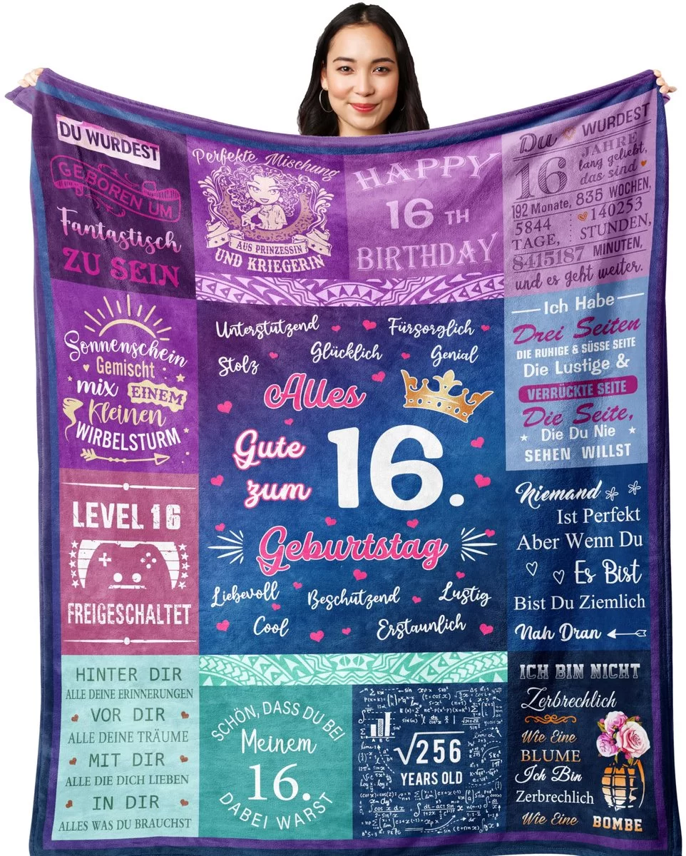 Yesbird 16e verjaardag meisje, cadeaus voor meisjes van 16 jaar, Sweet 16, 16-jarig meisje/jongen, 16e verjaardagscadeau voor meisjes/jongens, decoratie 16e verjaardag meisje tienerdeken 150x130CM