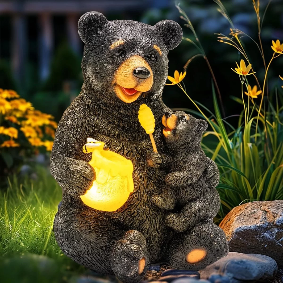 Zonne-tuinbeelden Liefdevolle Beer – Tuindecoratie – Uniek Cadeau – Buiten – Kunststof – 25 cm - Afbeelding 2